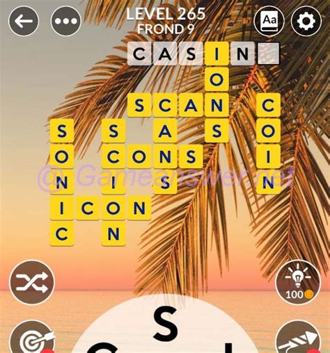 This makes Wordscapes level 262 a medium challenge in the early levels for most users All Wordscapes answers for Level 262 Frond including core, cove, love, and more. . Level 265 wordscapes